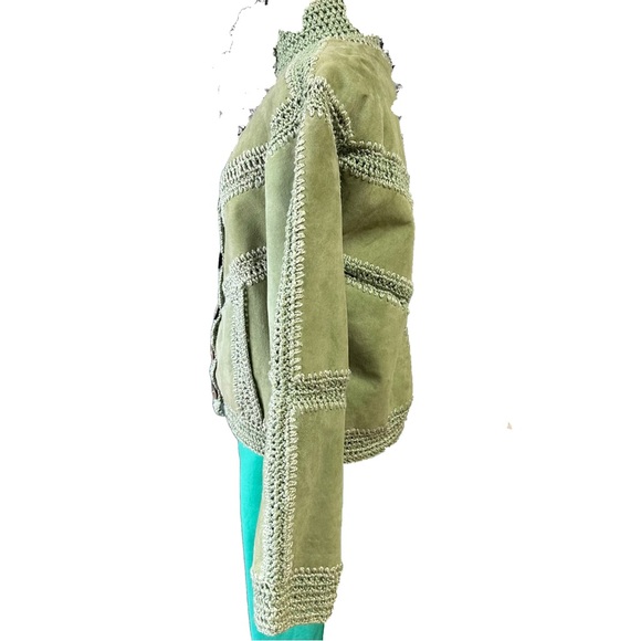 NWOT Free People Sample Adele Crochet Green Suede Jacket Size Small - Picture 6 of 13